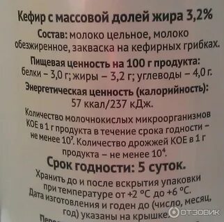 Кефир 3.2 калорийность на 100