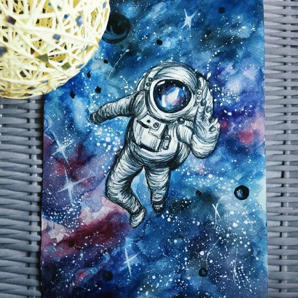 Рисунок на тему космос. Космонавт рисунок красками. Рисунок космос для срисовки. Рисунок на космическую тему. Рисунок космоса на день космонавтики
