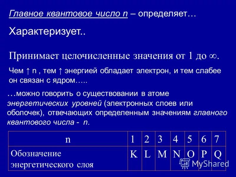 Значение n. Значение главного квантового числа. Главное квантовое число определяет. Что определяют квантовые числа. Главное квантовое число n.