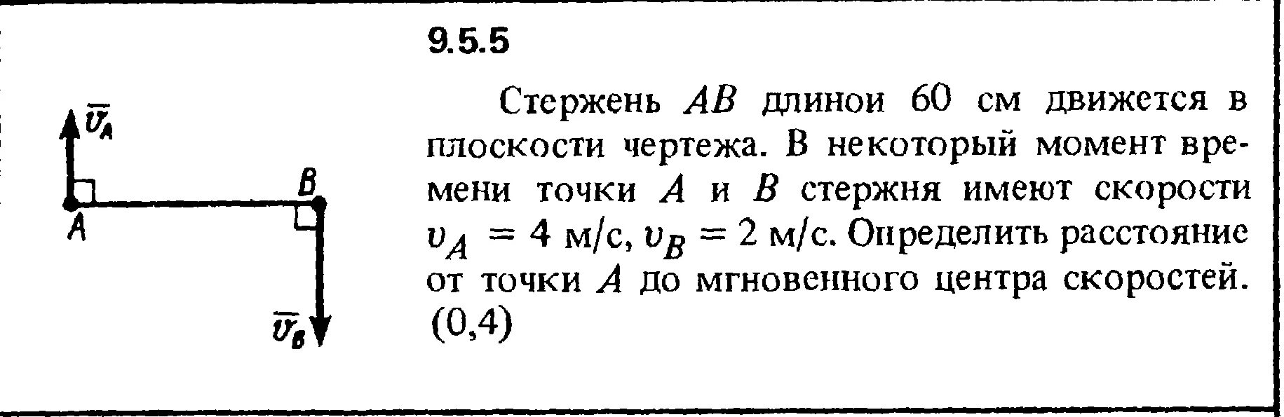 Стержень АВ длиной 60 см движется в плоскости чертежа. Стержень движется в плоскости чертежа. Модуль мгновенной угловой скорости стержня. Определите модуль скорости стержня.. Момент времени буква