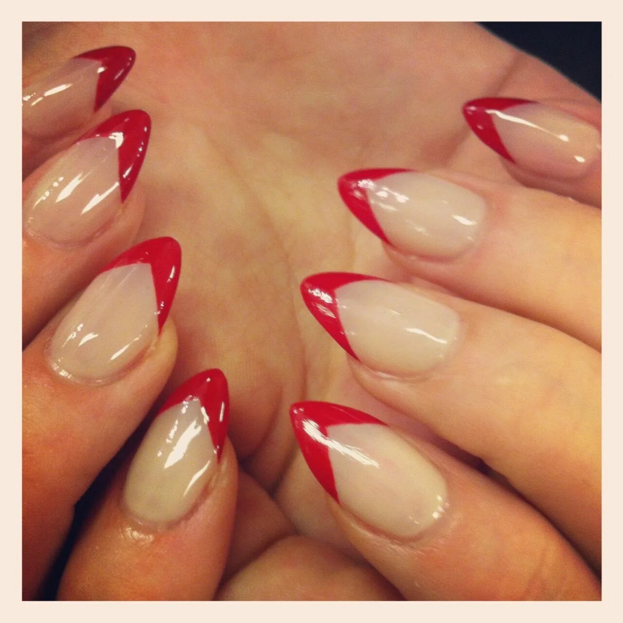 Salon stilettos with red chevron tips Red nail designs, Nail art designs, French