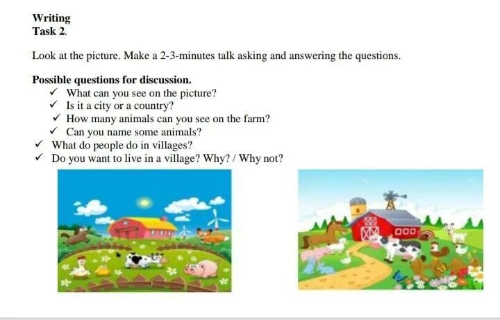 Give a 2 minute talk. Task 2 answer the questions. What can you see. What can you see in the picture 2 класс. Question picture.