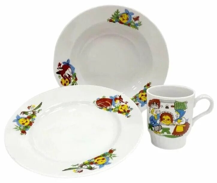набор посуды зверята a142559. дулевский фарфор набор детской посуды. набор посуды 3 предмета 5с0080. набор детский 3 предмета посуды для детей дулевский фарфор. веселый колобок.