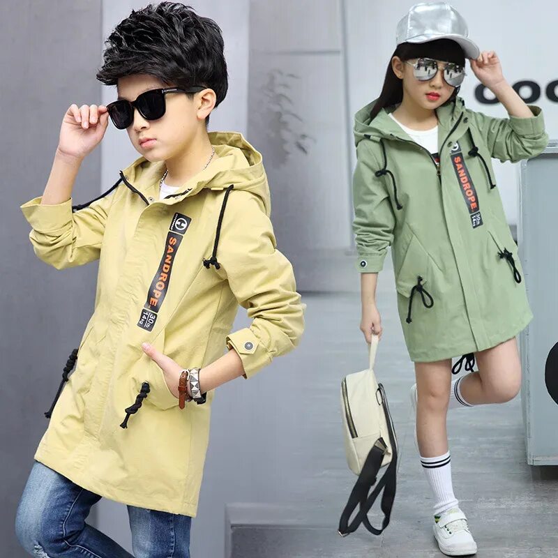 New Girls Windbreaker Jackets For Girls Spring Outerwear Hooded Trench Coat For 