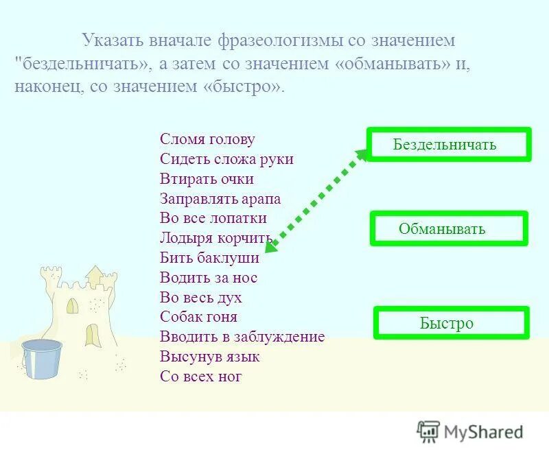 Обувающие в значении обманывающие. Фразеологизмы со значением Бездель.