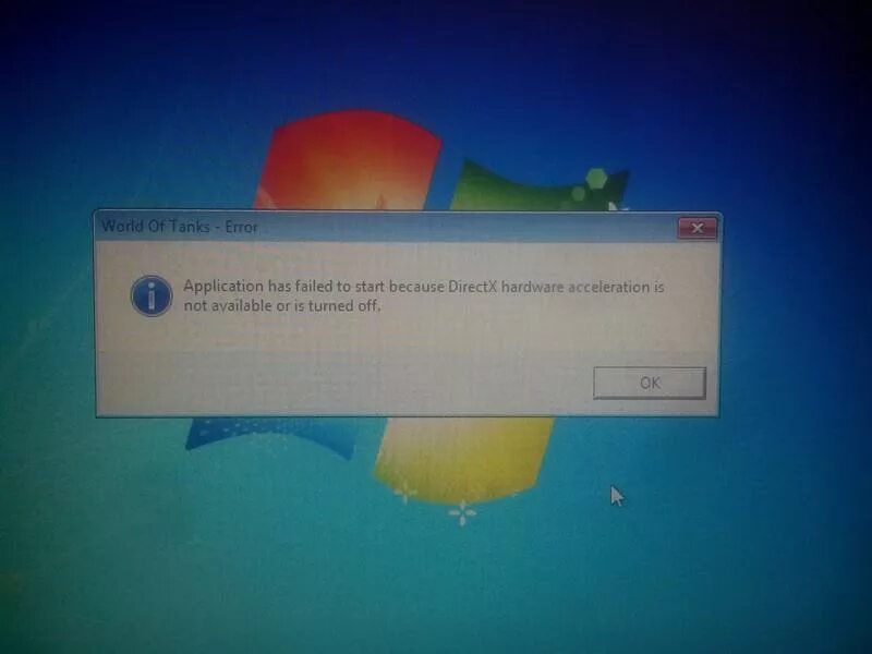 Application has been failed. WOT ошибка application. Аппаратное ускорение. Ошибка application has failed to start because. При запуске ворлд оф танк выдает ошибку application.