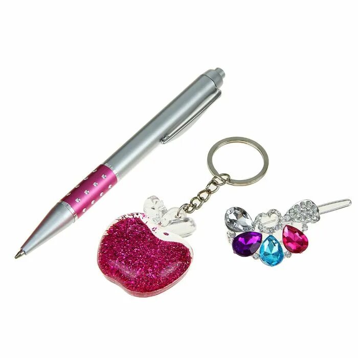 Набор подарочный 3в1 (ручка, нож 3в1, брелок). Красивые ручки. Ручки с брелками. Ручки с брелками для девочек.