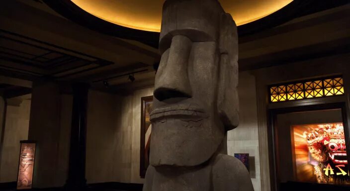 каменная голова из ночь в музее. гам гам твой гам гам. гам гам с сигаретой. статуя с острова пасхи ночь в музее. каменная статуя из ночь в музее.