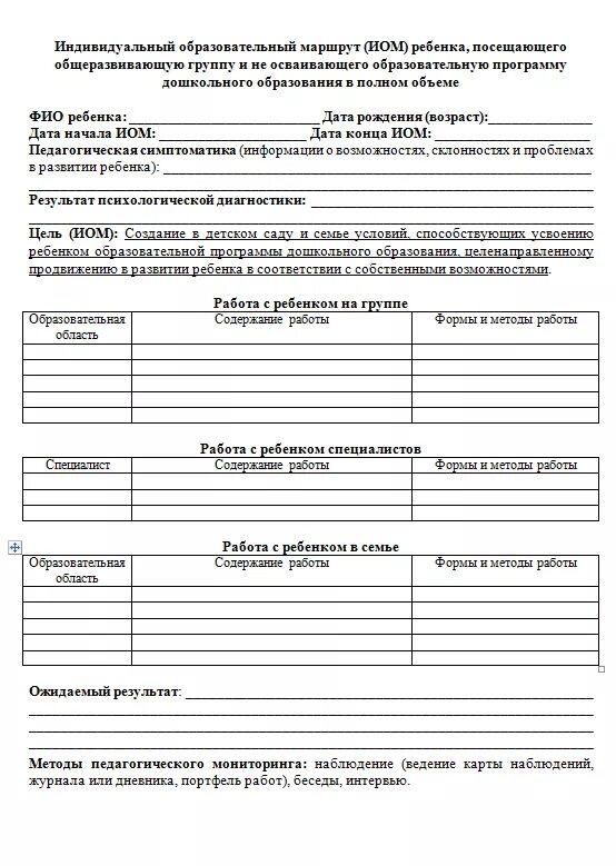 Карту индивидуального образовательного маршрута дошкольника. Карту индивидуального образовательного маршрута дошкольника