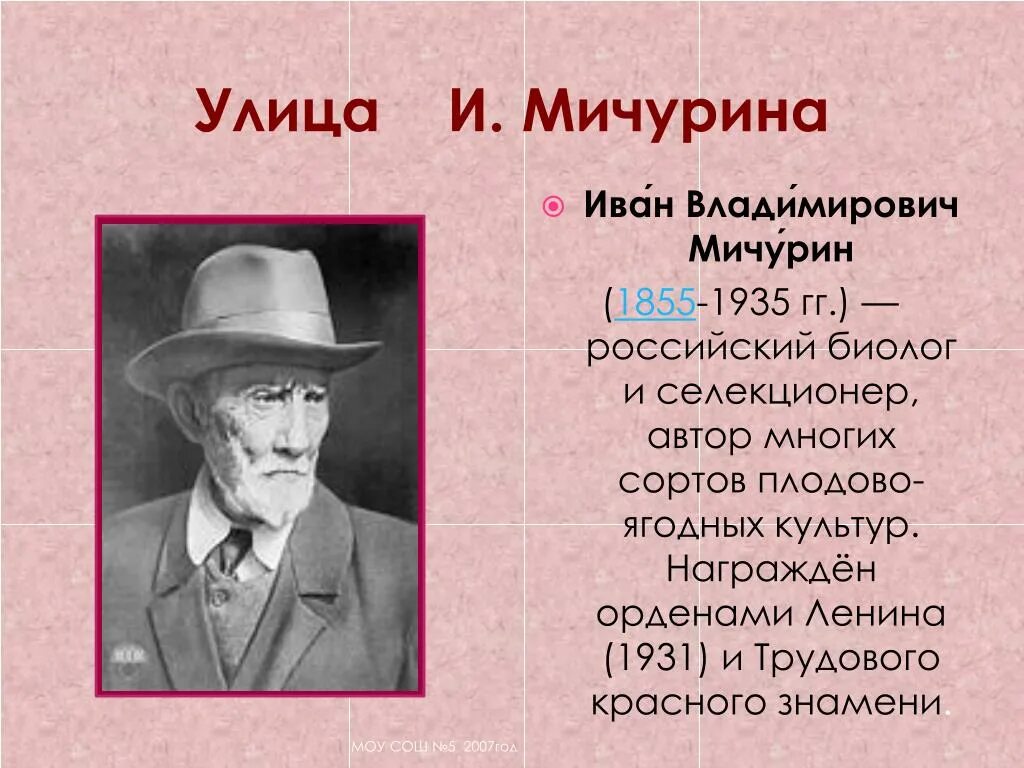 Доверие мичурина. Почему улица Мичурина так называется.