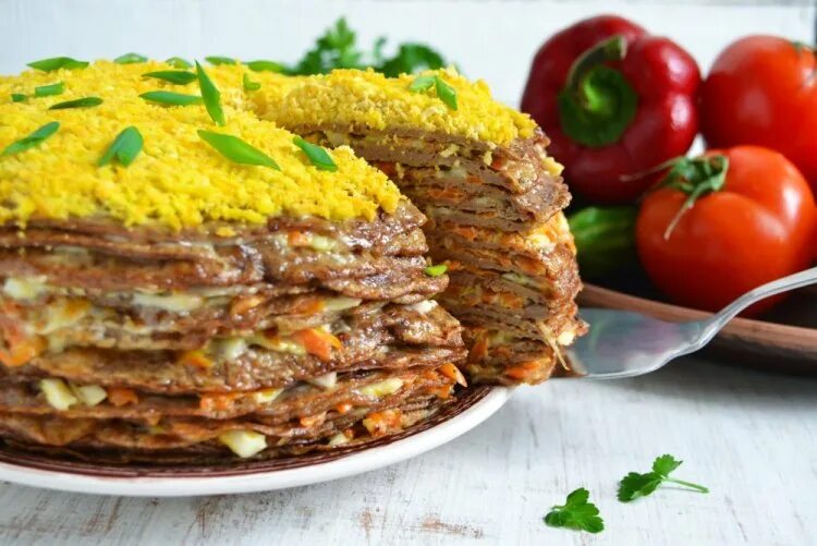 Печёночный торт с шампиньонами (рецепт) BTB Lady
