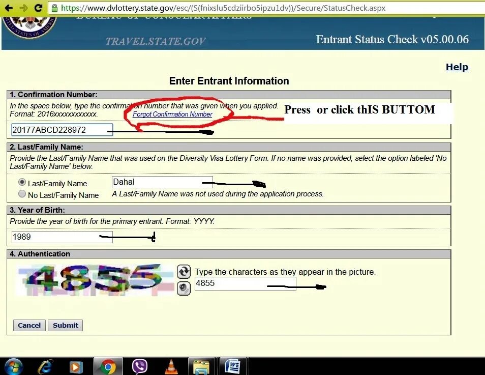 Warning the information entered is not valid