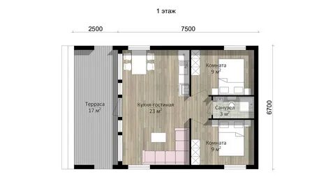 Проект модульного дома в стиле хайтек 45 м2 - Промстройлес