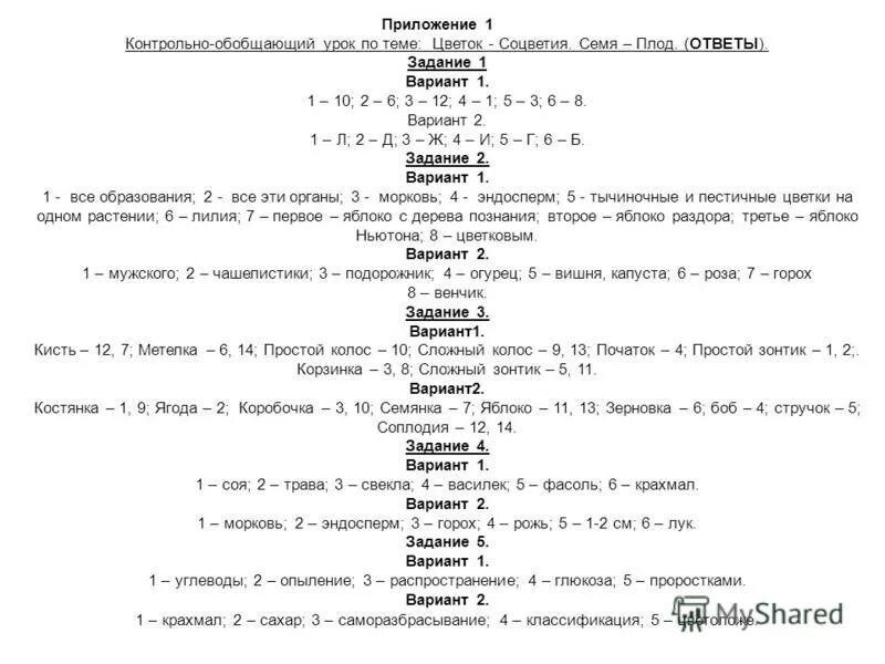 Тест по теме соцветие биология 6 класс