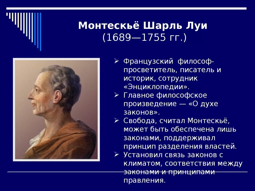Главные философские произведения. Монтескье (1689 —1755).