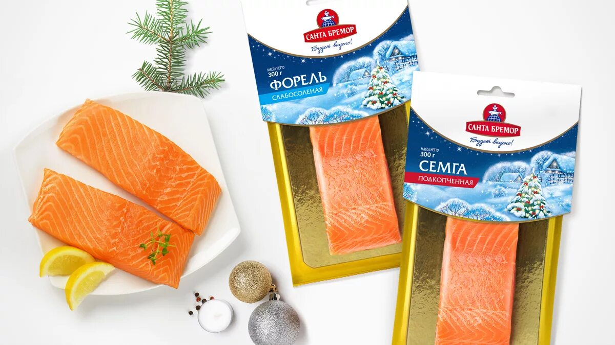 Рыбный санта. Санта бремор рыба красная. форель и семга санта бремор. форель подкопченная санта бремор 150гр. семга санта бремор.
