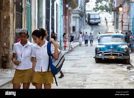Schoolgirls walking home from school, Havana Cuba Stock Photohttps. heart_p...