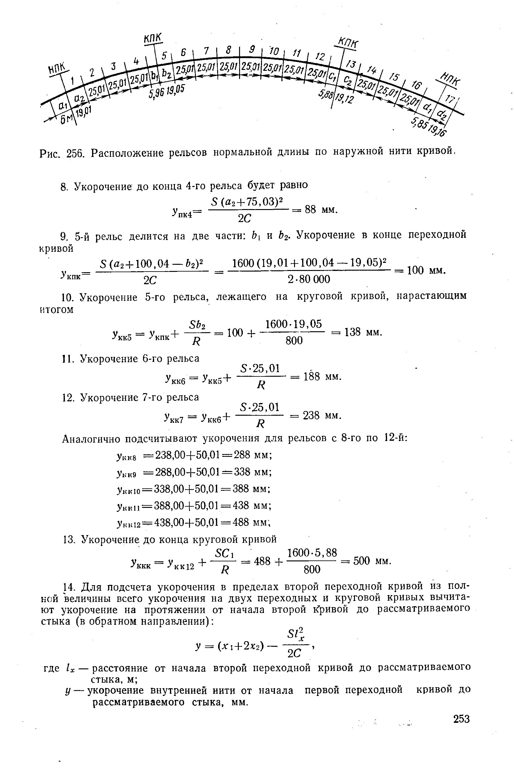 Стандартное укорочение рельсов. Расчет укладки укороченных рельсов в кривой. расчет укорочения рельсов в кривой. длина укороченных рельсов.