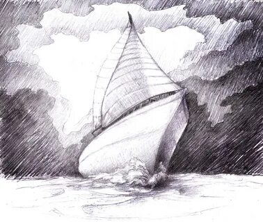 Морской пейзаж карандашом