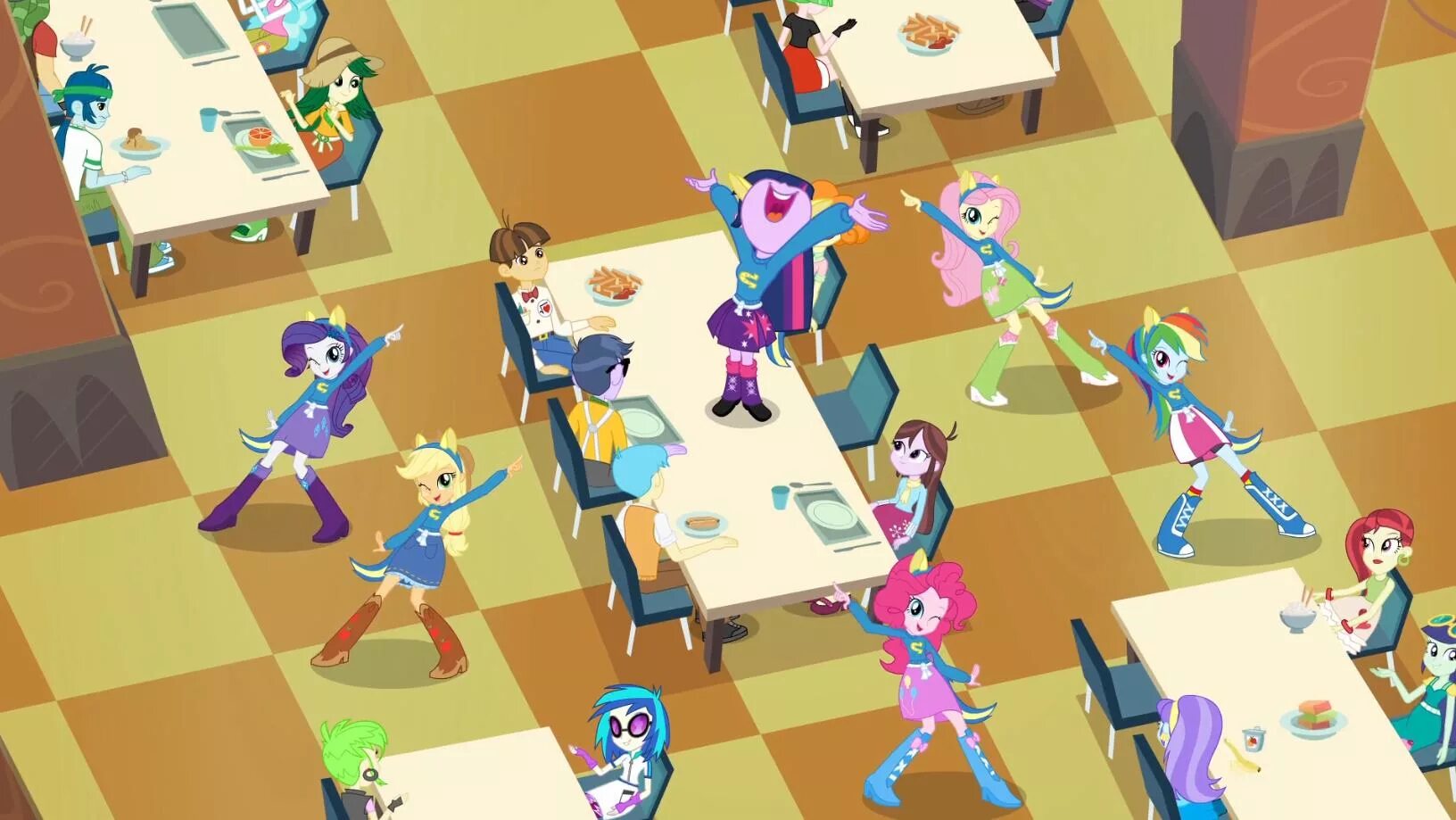 Эквестрия герлз в столовой. Девочка с пони. Эквестрия герлз танец в столовой. Девушки из эквестрии столовая. Эквестрия герлз в столовой.