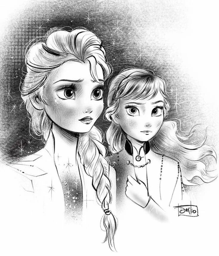 Рисунок 2 стороны. Эльза и Анна. Эльза Королева Эренделла. Анна и Эльза черно белые. Эльза Холодное сердце 2 черно белое.