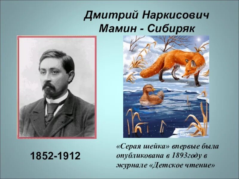 Д н мамина сибиряка презентация. 125 Лет «серая шейка» д.н. Мамина-Сибиряка.