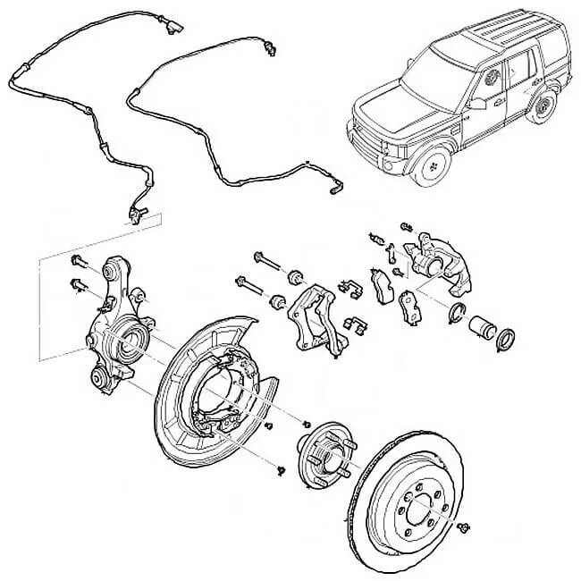 Схемы дискавери 3. Задние тормозные механизмы ленд Ровер Дискавери 3. Тормозная система ленд Ровер Дискавери 3 схема. Схема тормозной системы gl x164. Датчик износа тормозных колодок Дискавери 3.