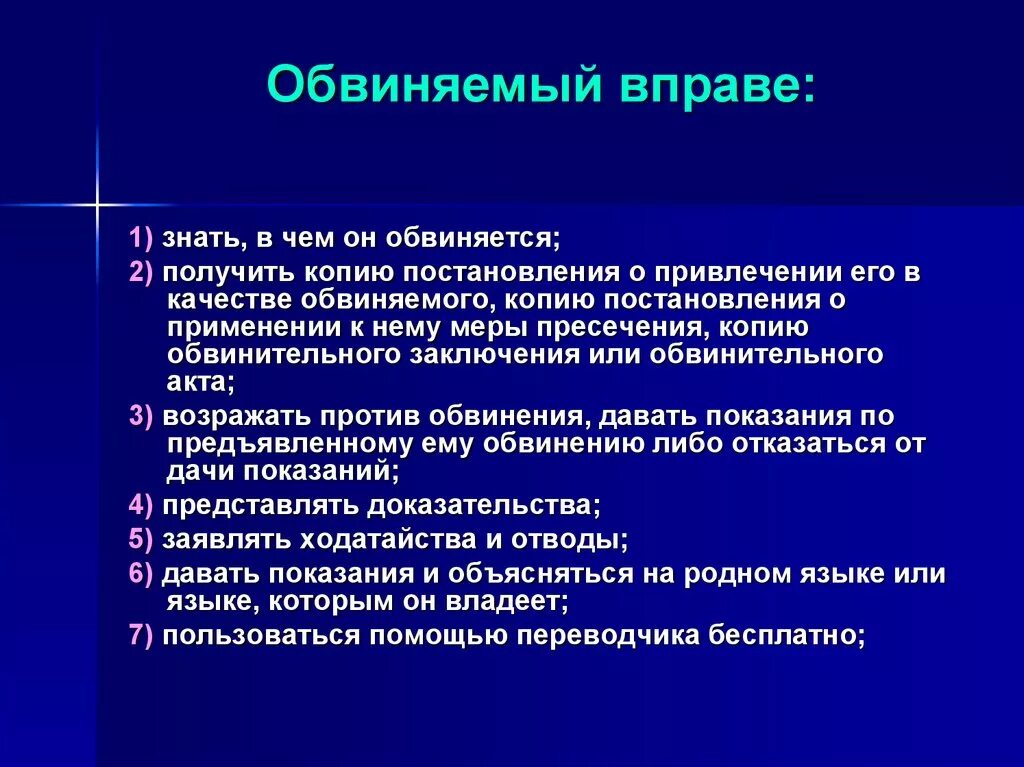 Обвиняемый вправе. Обвиняемый обязанности.