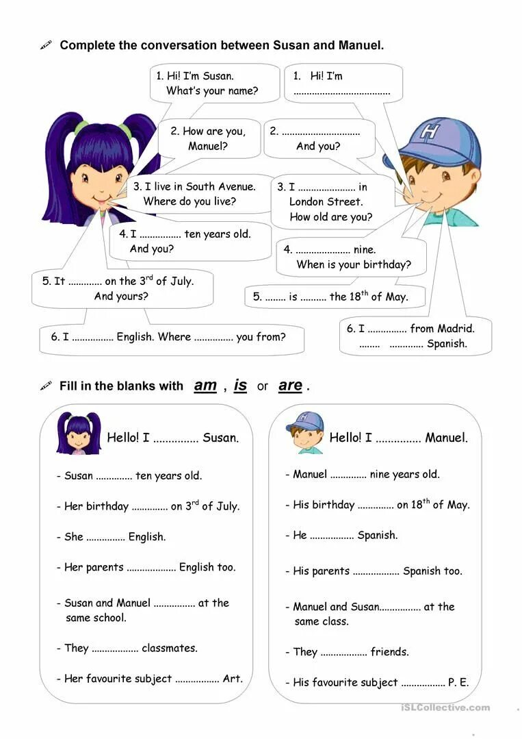 Exercise complete the conversation