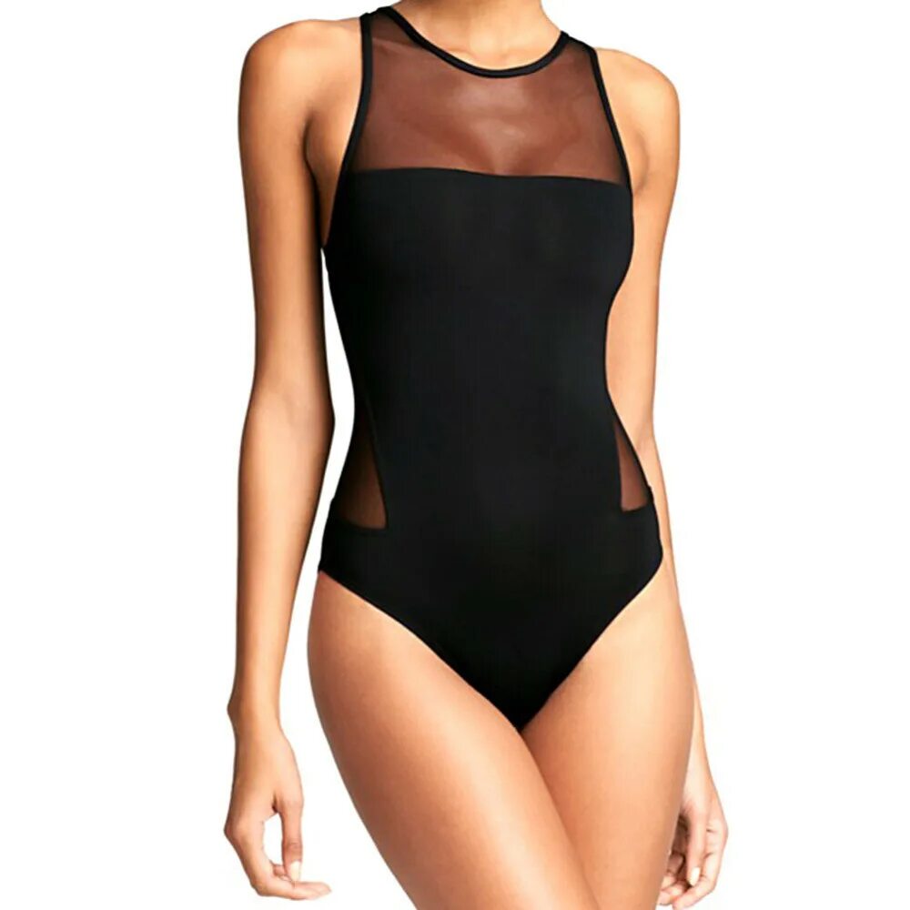 Купить женские купальники сплошные. Купальник Sport Monokini Swimsuit with Mesh. Черный слитный купальник Бонприкс. Купальник с закрытой спиной. Купальник закрытый черный.