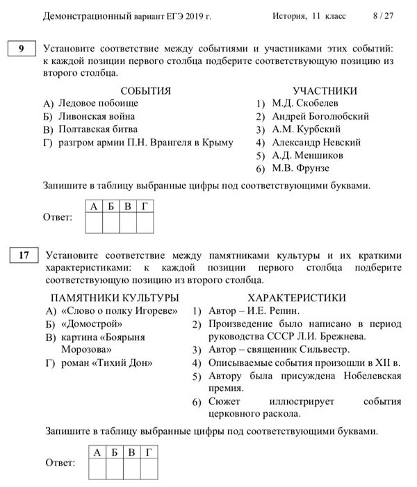 Ответы история 2019. ЕГЭ по истории варианты. Пробный тест ЕГЭ по истории. Демоверсия ЕГЭ история.