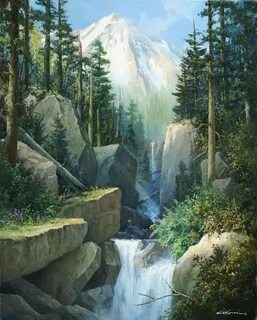 Картина водопад лес