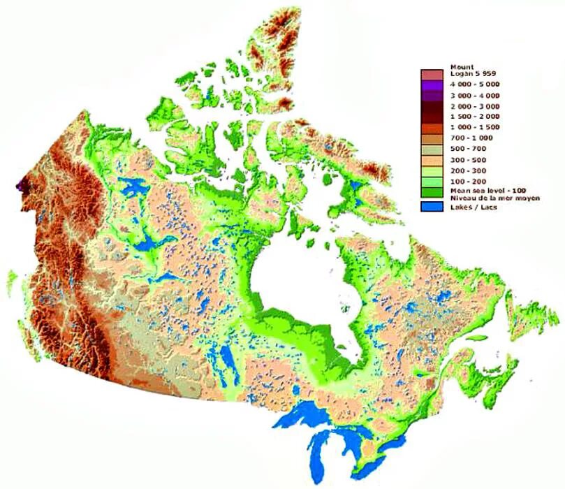 Рельеф Канады карта. Рельеф Канады физическая карта. Ландшафтная карта Канады. Рельеф Канады география. Максимальные высоты канады