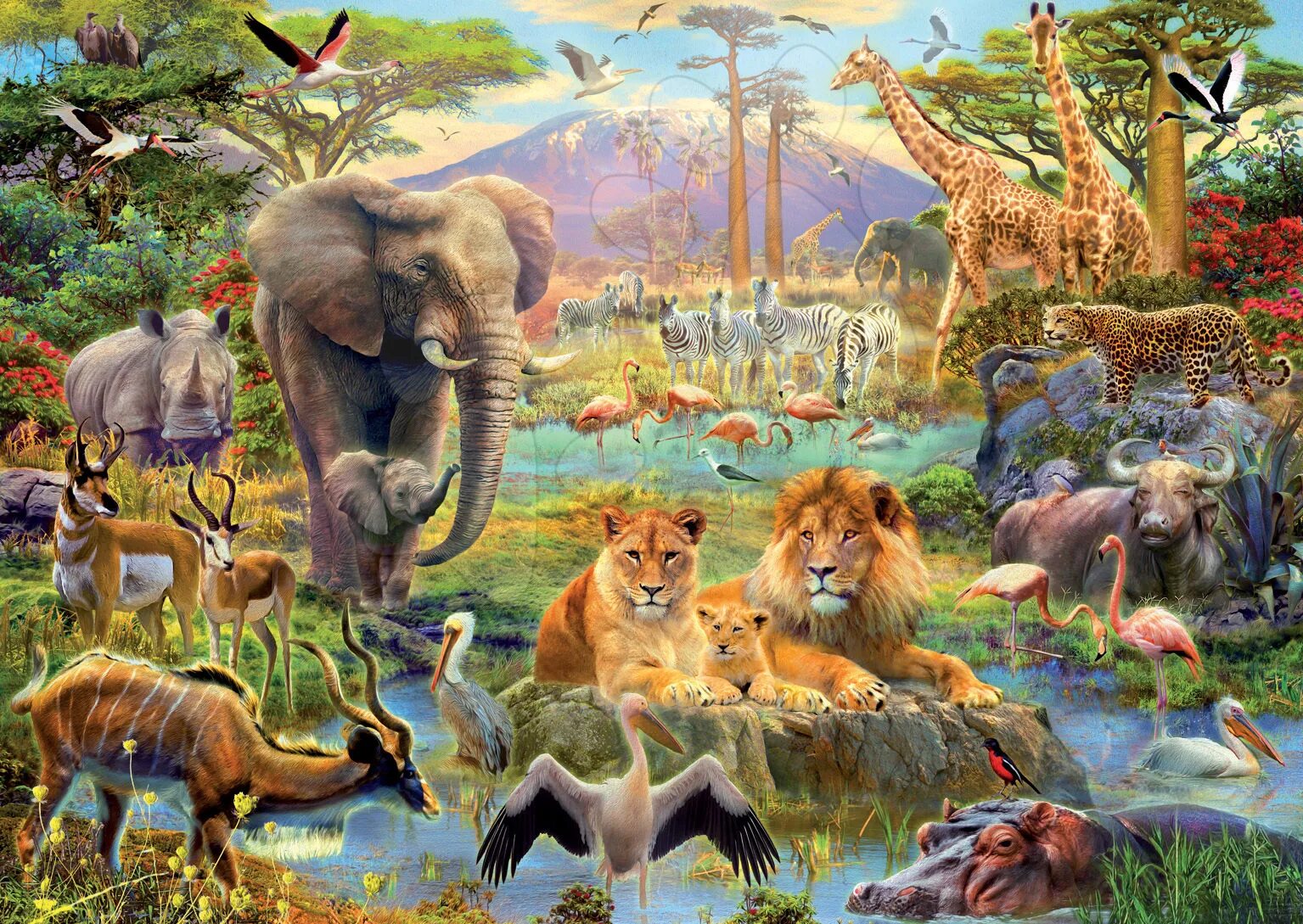 Пазл Саванна Educa. Пазл Ravensburger джунгли (16610), 2000 дет.. Африка пустыня Саванна джунгли. Много животных.
