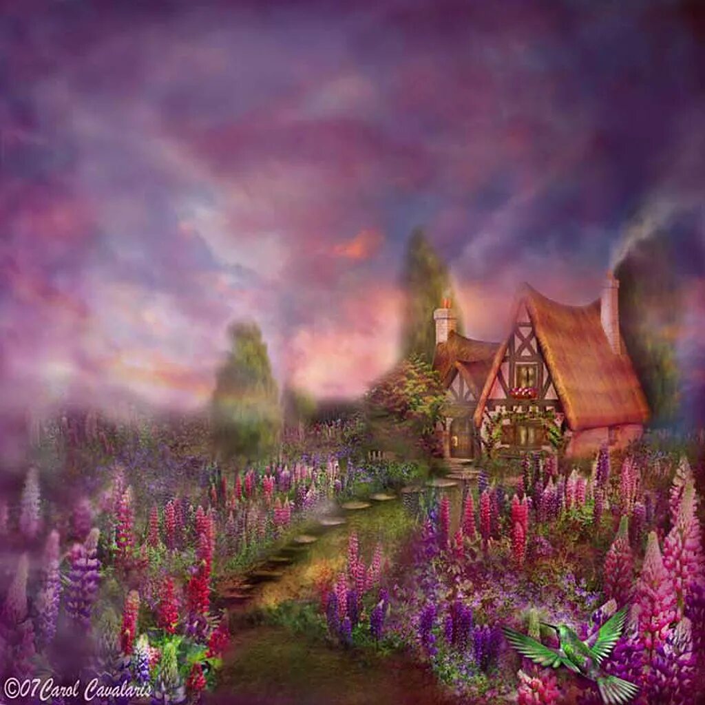 Волшебные картинки. Кэрол Каваларис домик. Сказочный пейзаж. Волшебный пейзаж. Сказочный домик.