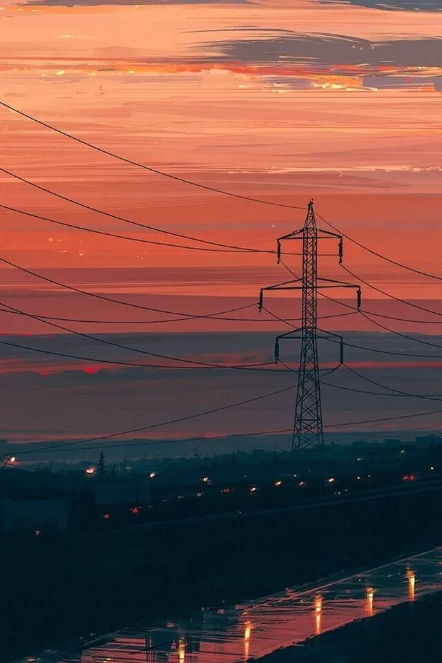 Aenami walleeprs. Aenami Торнадо. ЛЭП закат. Линии электропередач.