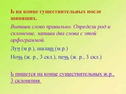 Слова 3 склонения на шипящую