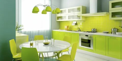 Зеленые обои какая подходит кухня