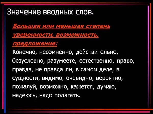 Значение вводных слов. Предложение с вводным словом безусловно. Предложение с вводным словом несомненно. Предложение с вводным словом конечно.