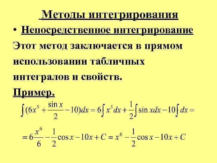 Методы интегрирования метод непосредственного интегрирования. Метод вычисления интегралов. Табличный метод интегрирования. Методы неопределенного интеграла. Определить метод интегрирования