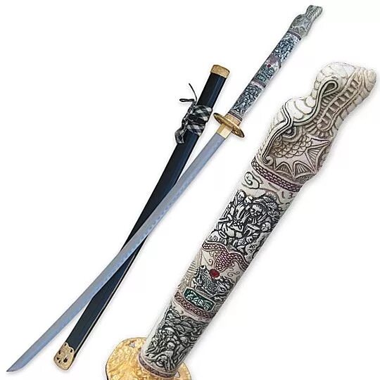 Самурай катана бусидо. Рукоять меча. Голова катана. Меч с изогнутой рукояткой. Голова катана.