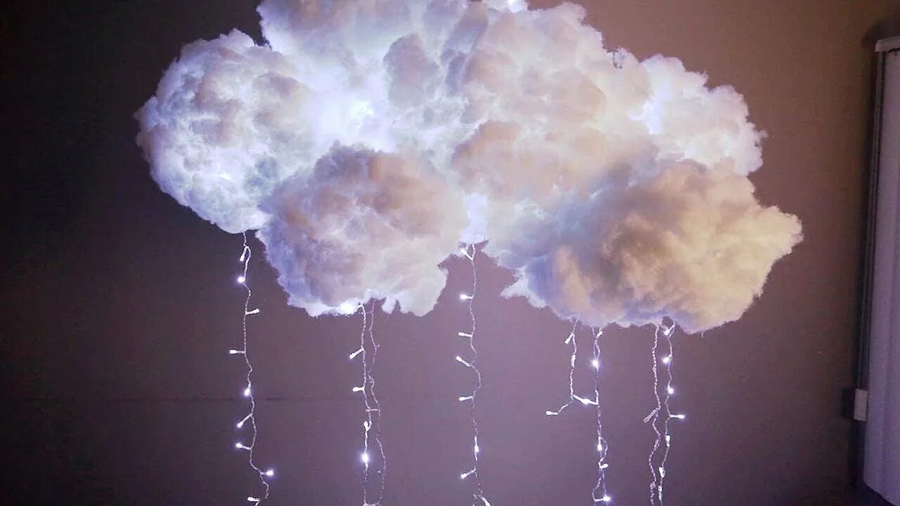 Тучи из ваты. Светильник из ваты. Светильник из ваты. Лампа облако из ваты. Как сделать облако своими руками.