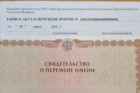 Смена имени срок