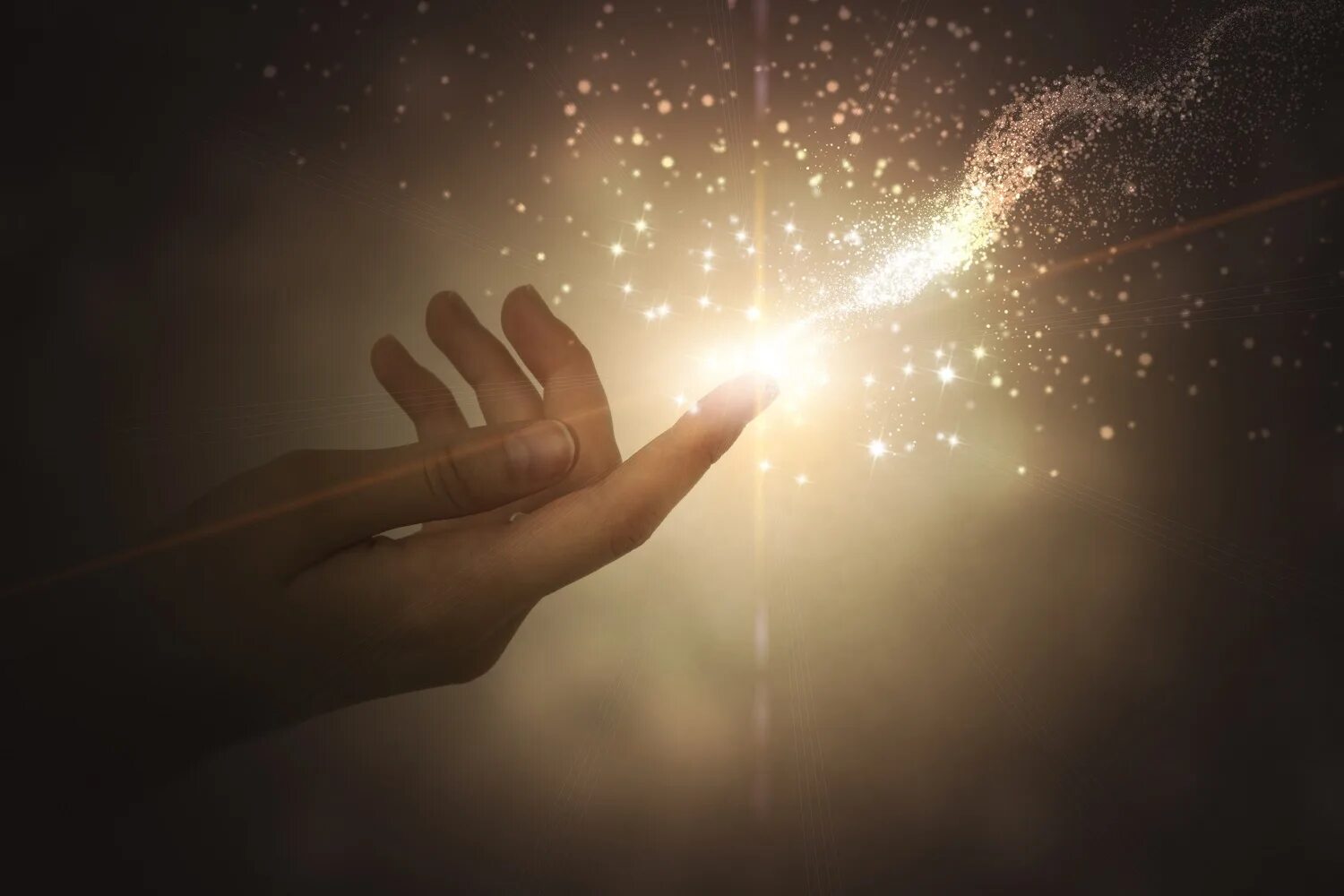 Give me the light. Magical Energy. Hand reaching out to the Sky.