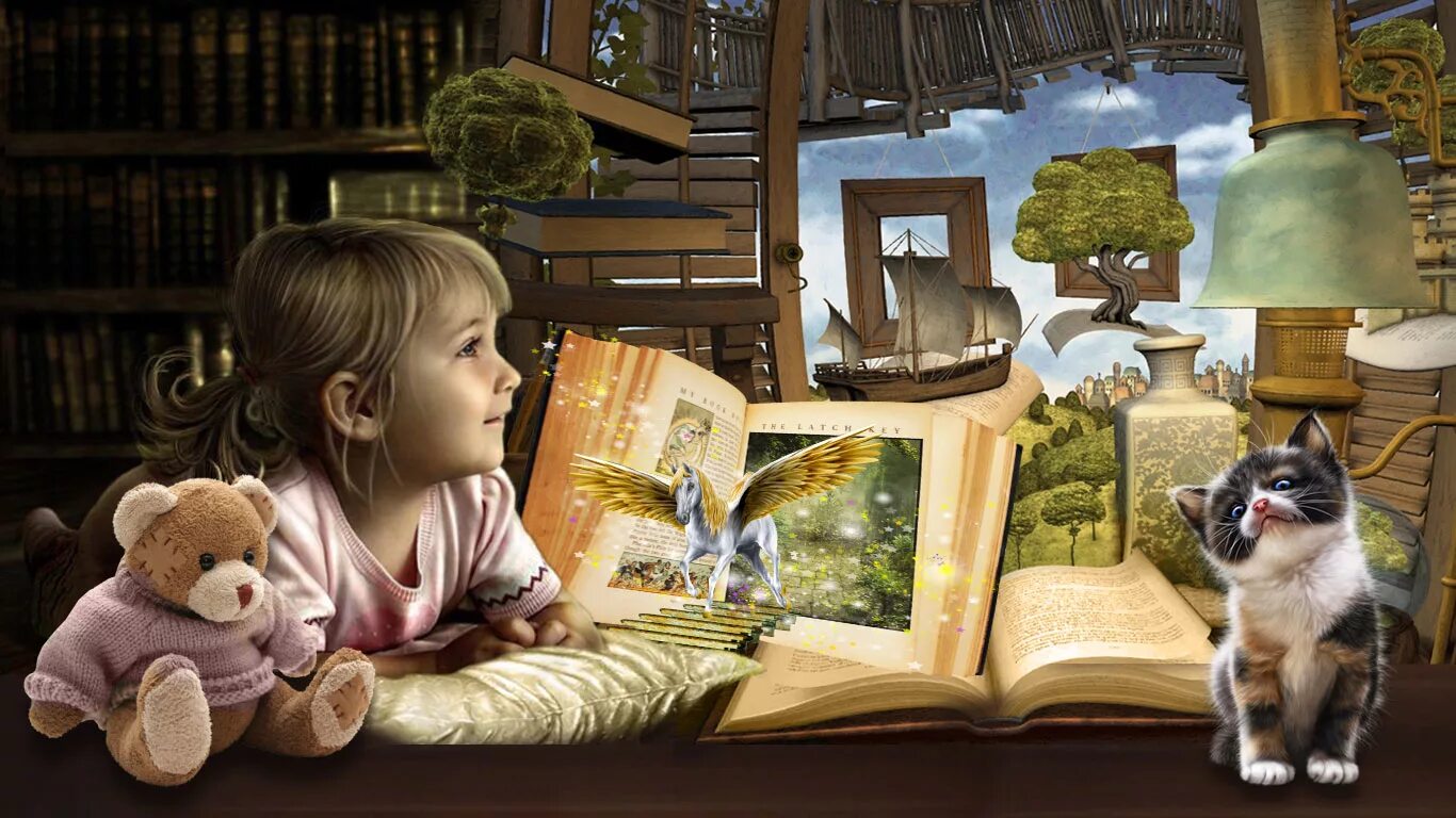 Картинка читающая страна. Иллюстрации к книгам. Сказки для детей. Книги для детей. Дети в библиотеке.