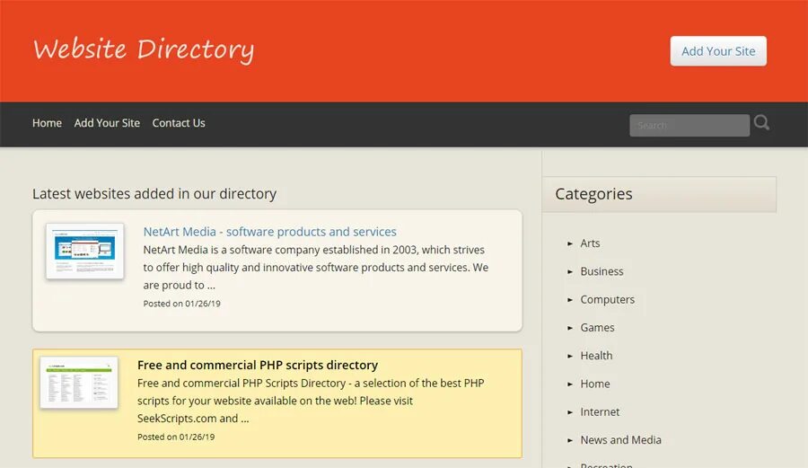 Directory script. Sites add. link php. web directory link. add links web design.