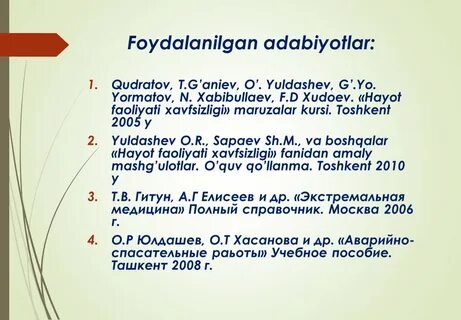 Adabiyotlar ro yxati