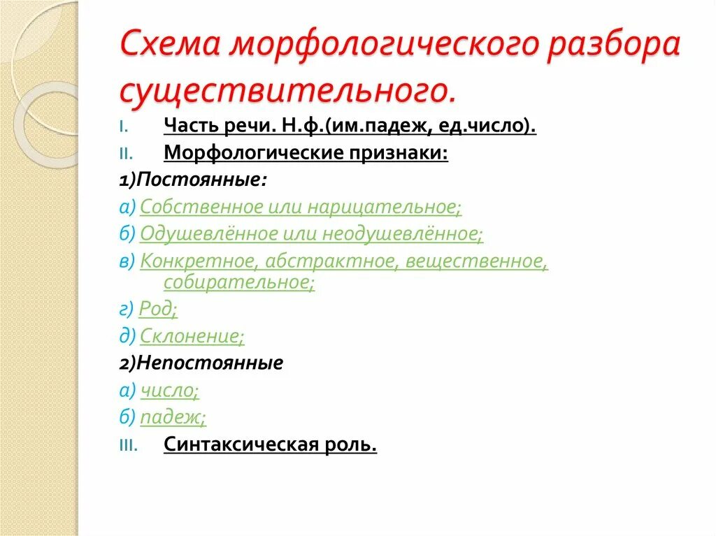 Выполни разбор существительного как часть речи. Схема морфологического разбора существительного. Схема разбора существительного морфологический разбор. Морфологический анализ схема. Схема морфологического разбора существ.