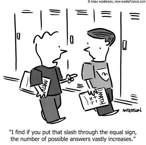 Put through. Certain possible likely math cartoon. left and right text through slash.