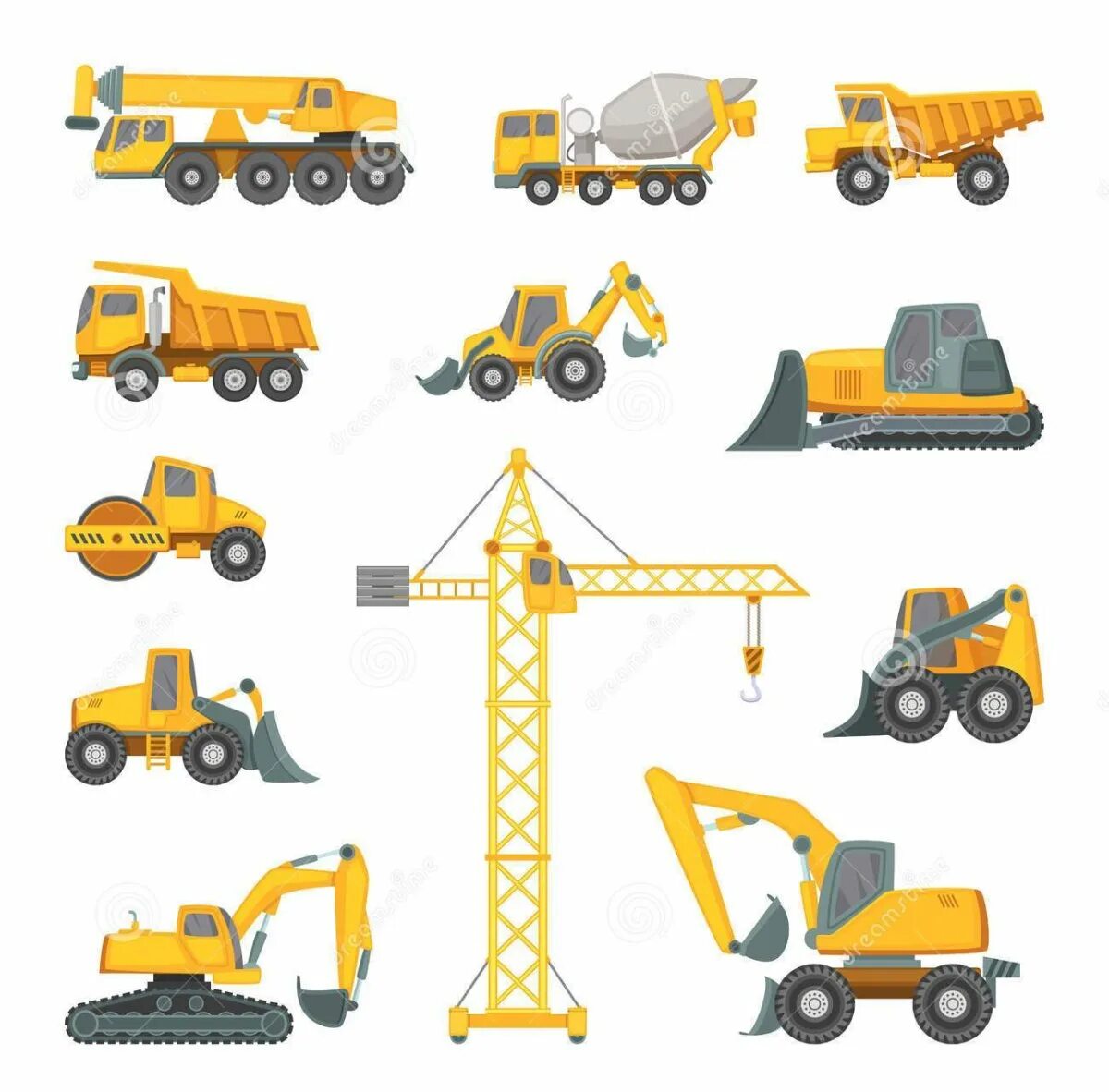 Дорожно строительная техника для детей. Спецтехника для малышей. Транспорт строителей. Машинист бурильно-крановой машины. Погрузочный кран.